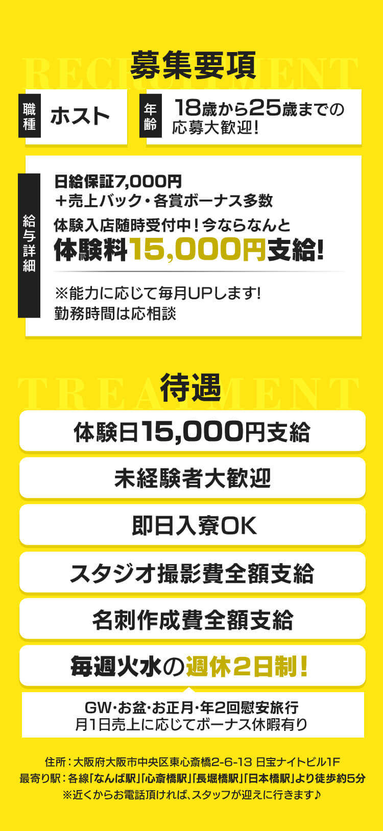 募集要項 18歳から25歳まで 日給保証7,000円